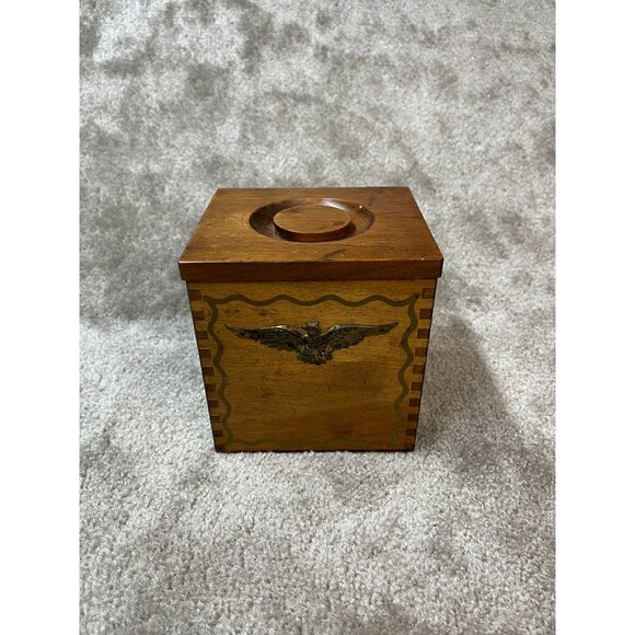 Vintage, Wood Box/Canister Brass Eagle Emblem‎ Dovetail Joints Kitchen - Picture 12 of 12